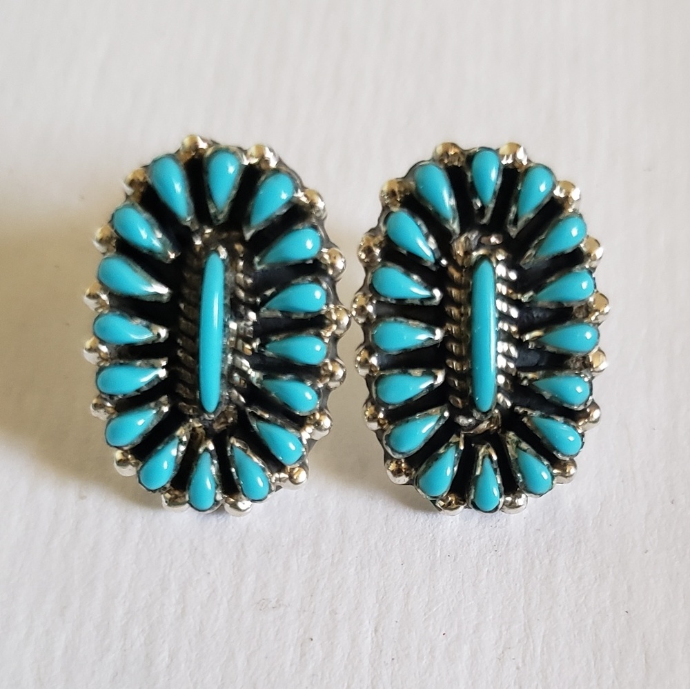 Turquoise Needlepoint Cluster Earrings